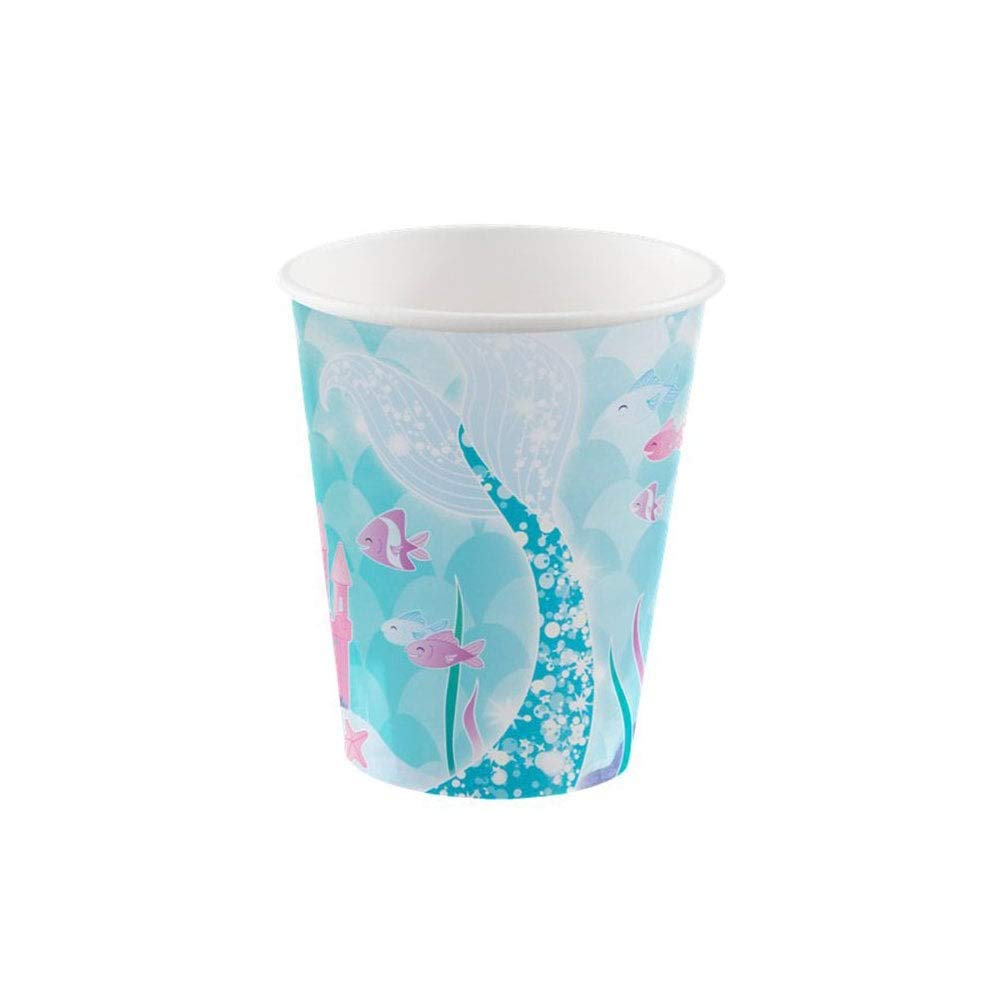 Mermaid Magic Paper Cups - 9 Oz (8 Pieces) - Dazzling, Eco-Friendly Cups For Enchanting Celebrations & Ocean-Themed Parties